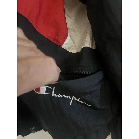 vintage Champion 90s color-block Men’s windbreaker Sz S classic red Black Y2K - Picture 3 of 9